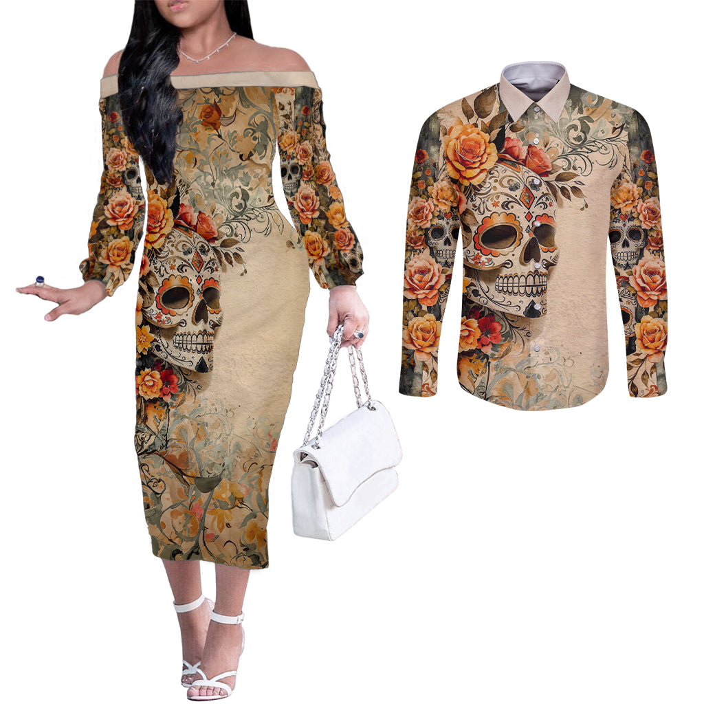 sugar-skull-couples-matching-off-the-shoulder-long-sleeve-dress-and-long-sleeve-button-shirt-rose-sugar-skull-vintage