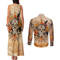 Sugar Skull Couples Matching Tank Maxi Dress and Long Sleeve Button Shirt Rose Sugar Skull Vintage - Wonder Print Shop