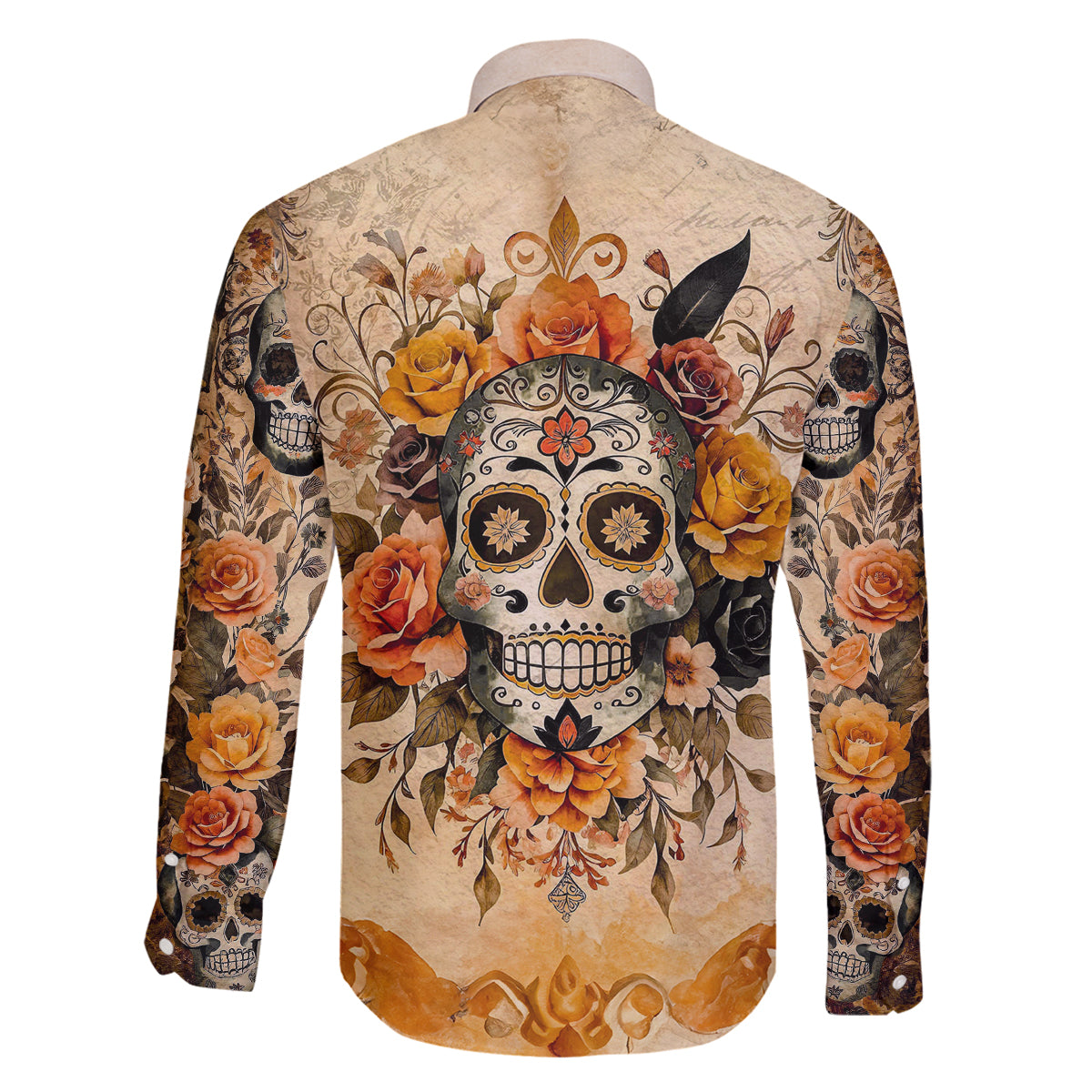 Sugar Skull Family Matching Long Sleeve Bodycon Dress and Hawaiian Shirt Rose Sugar Skull Vintage - Wonder Print Shop