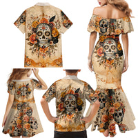 Sugar Skull Family Matching Mermaid Dress and Hawaiian Shirt Rose Sugar Skull Vintage - Wonder Print Shop