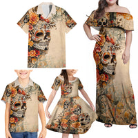 Sugar Skull Family Matching Off Shoulder Maxi Dress and Hawaiian Shirt Rose Sugar Skull Vintage - Wonder Print Shop