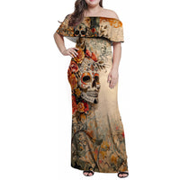 Sugar Skull Family Matching Off Shoulder Maxi Dress and Hawaiian Shirt Rose Sugar Skull Vintage - Wonder Print Shop