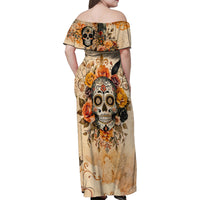 Sugar Skull Family Matching Off Shoulder Maxi Dress and Hawaiian Shirt Rose Sugar Skull Vintage - Wonder Print Shop