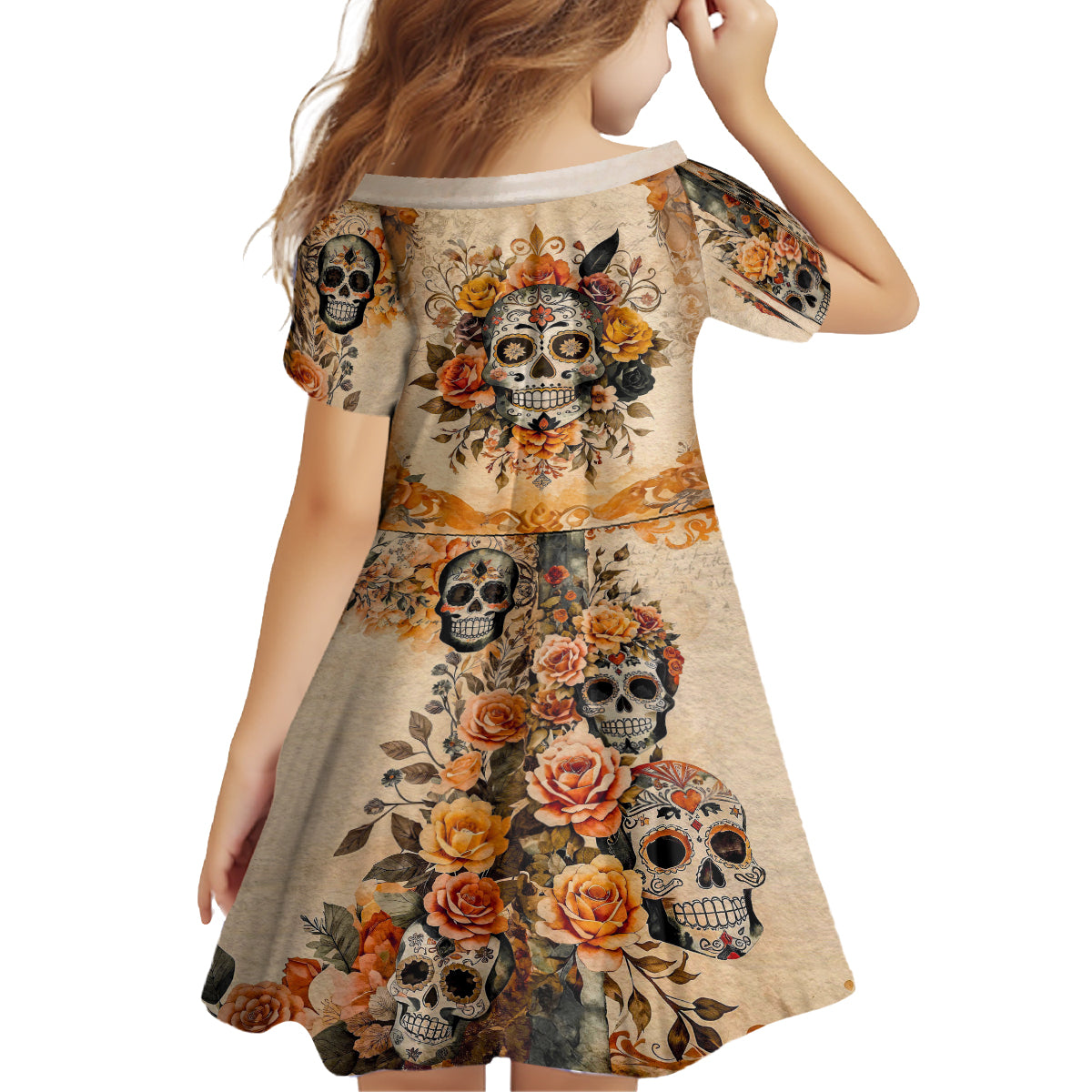 Sugar Skull Family Matching Off Shoulder Short Dress and Hawaiian Shirt Rose Sugar Skull Vintage - Wonder Print Shop