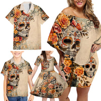 Sugar Skull Family Matching Off Shoulder Short Dress and Hawaiian Shirt Rose Sugar Skull Vintage - Wonder Print Shop