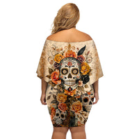 Sugar Skull Family Matching Off Shoulder Short Dress and Hawaiian Shirt Rose Sugar Skull Vintage - Wonder Print Shop