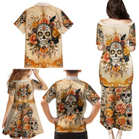 Sugar Skull Family Matching Puletasi Dress and Hawaiian Shirt Rose Sugar Skull Vintage - Wonder Print Shop