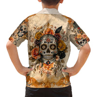 Sugar Skull Family Matching Short Sleeve Bodycon Dress and Hawaiian Shirt Rose Sugar Skull Vintage - Wonder Print Shop
