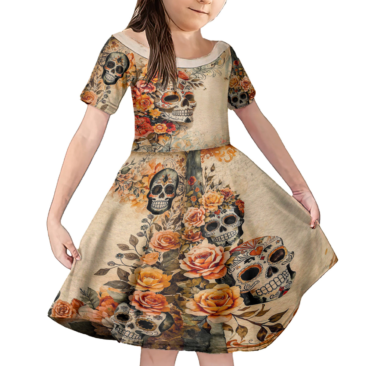 Sugar Skull Family Matching Short Sleeve Bodycon Dress and Hawaiian Shirt Rose Sugar Skull Vintage - Wonder Print Shop