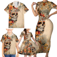 Sugar Skull Family Matching Short Sleeve Bodycon Dress and Hawaiian Shirt Rose Sugar Skull Vintage - Wonder Print Shop