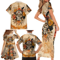 Sugar Skull Family Matching Short Sleeve Bodycon Dress and Hawaiian Shirt Rose Sugar Skull Vintage - Wonder Print Shop