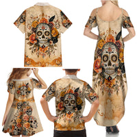 Sugar Skull Family Matching Summer Maxi Dress and Hawaiian Shirt Rose Sugar Skull Vintage - Wonder Print Shop