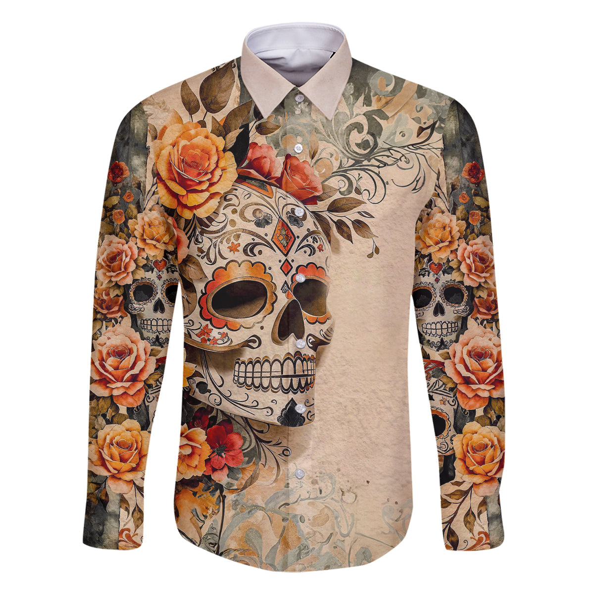 Sugar Skull Family Matching Summer Maxi Dress and Hawaiian Shirt Rose Sugar Skull Vintage - Wonder Print Shop