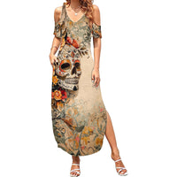 Sugar Skull Family Matching Summer Maxi Dress and Hawaiian Shirt Rose Sugar Skull Vintage - Wonder Print Shop