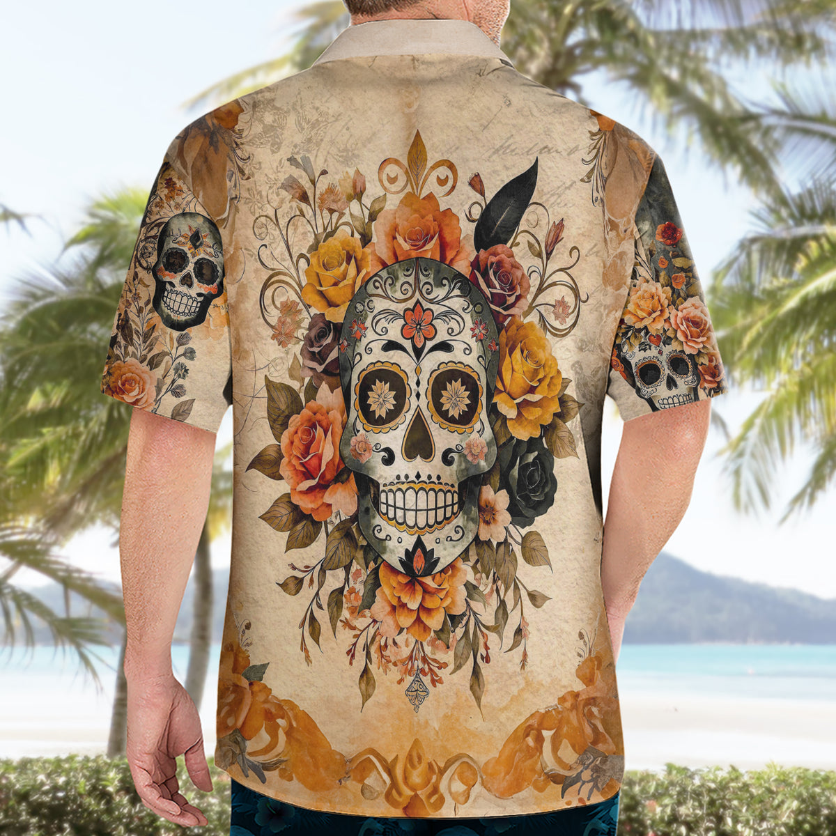 Sugar Skull Hawaiian Shirt Rose Sugar Skull Vintage - Wonder Print Shop