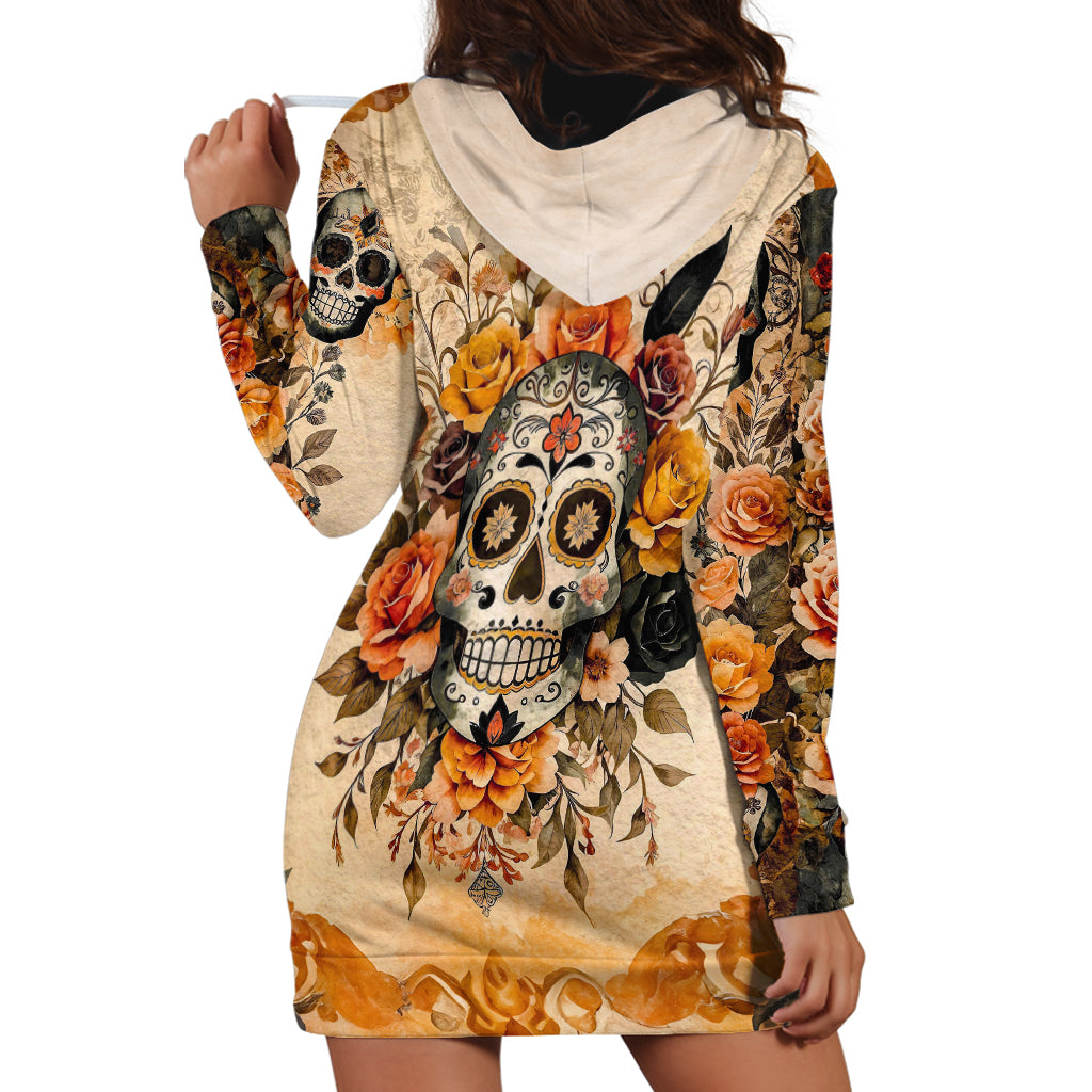 Sugar Skull Hoodie Dress Rose Sugar Skull Vintage - Wonder Print Shop