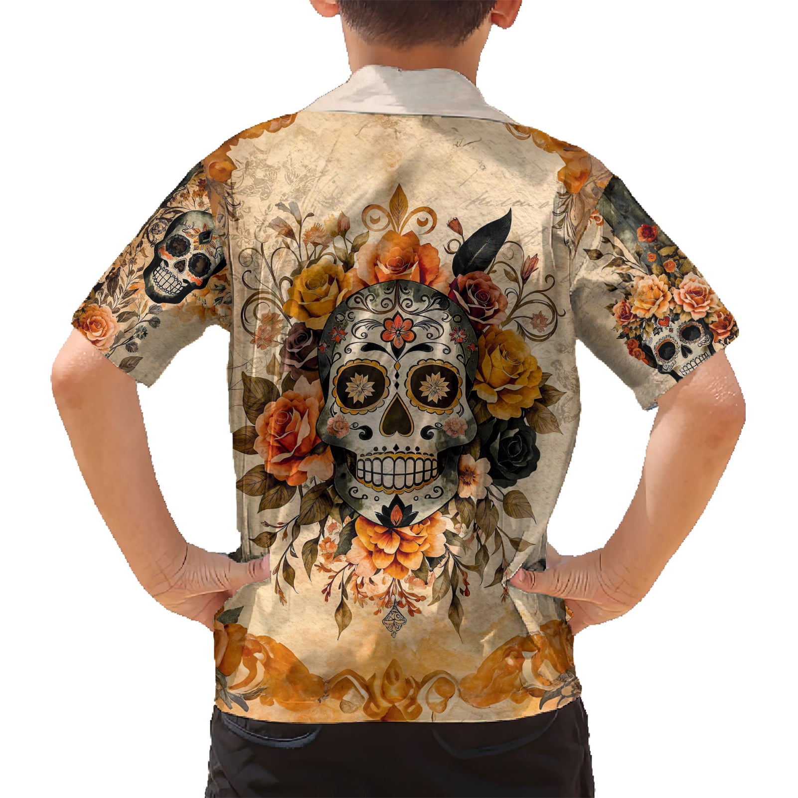 Sugar Skull Kid Hawaiian Shirt Rose Sugar Skull Vintage - Wonder Print Shop
