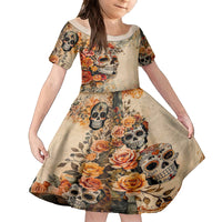 Sugar Skull Kid Short Sleeve Dress Rose Sugar Skull Vintage - Wonder Print Shop