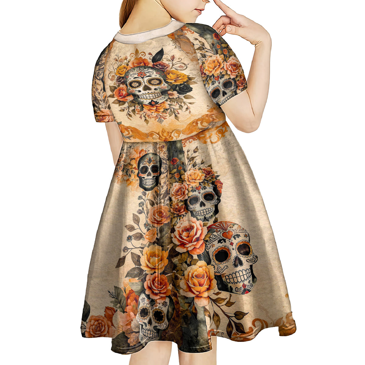 Sugar Skull Kid Short Sleeve Dress Rose Sugar Skull Vintage - Wonder Print Shop