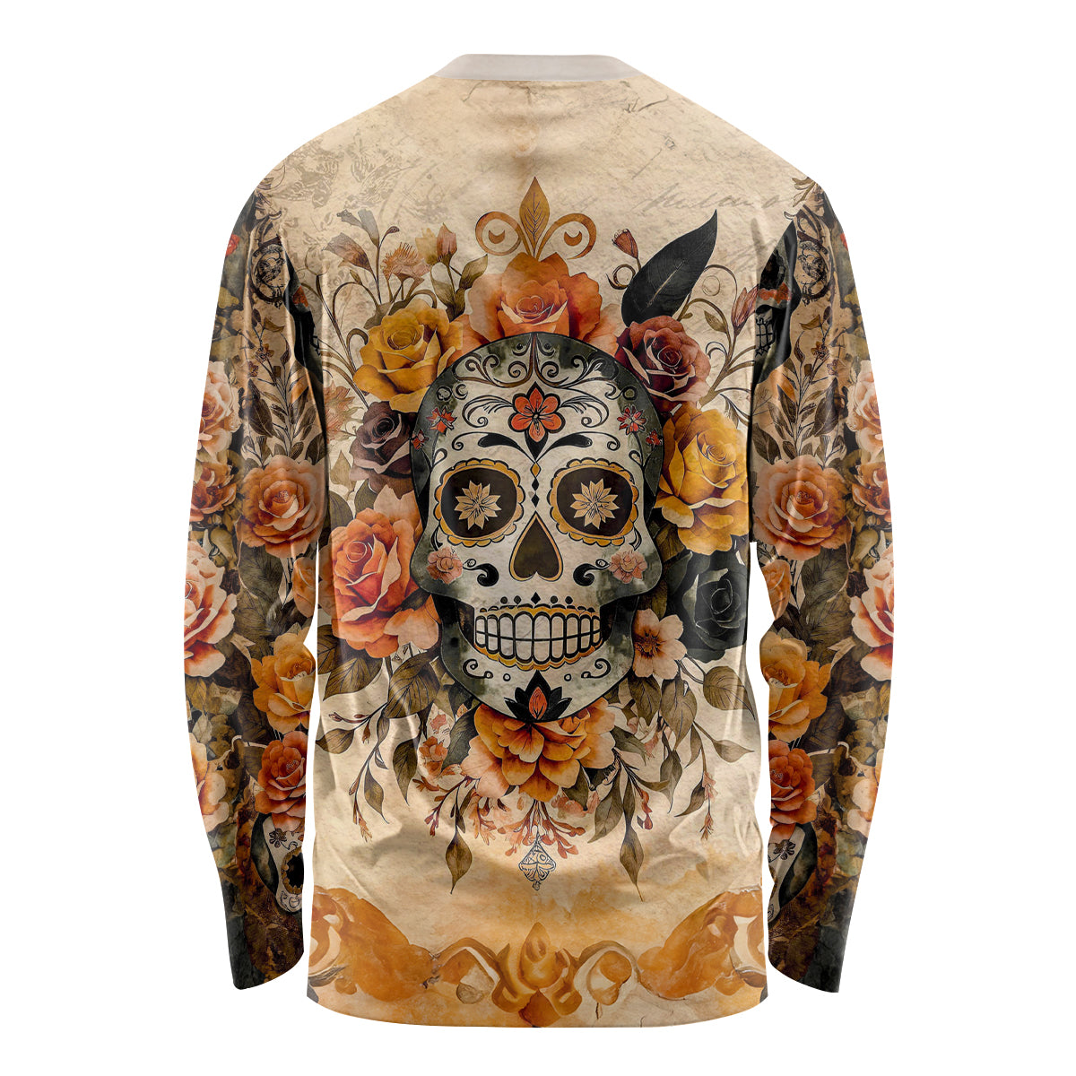 Sugar Skull Long Sleeve Shirt Rose Sugar Skull Vintage - Wonder Print Shop