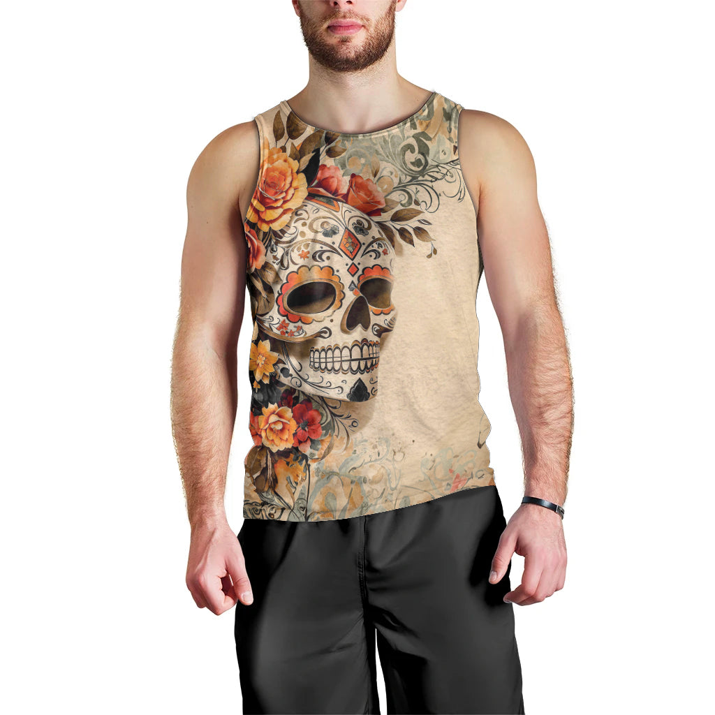 Sugar Skull Men Tank Top Rose Sugar Skull Vintage - Wonder Print Shop