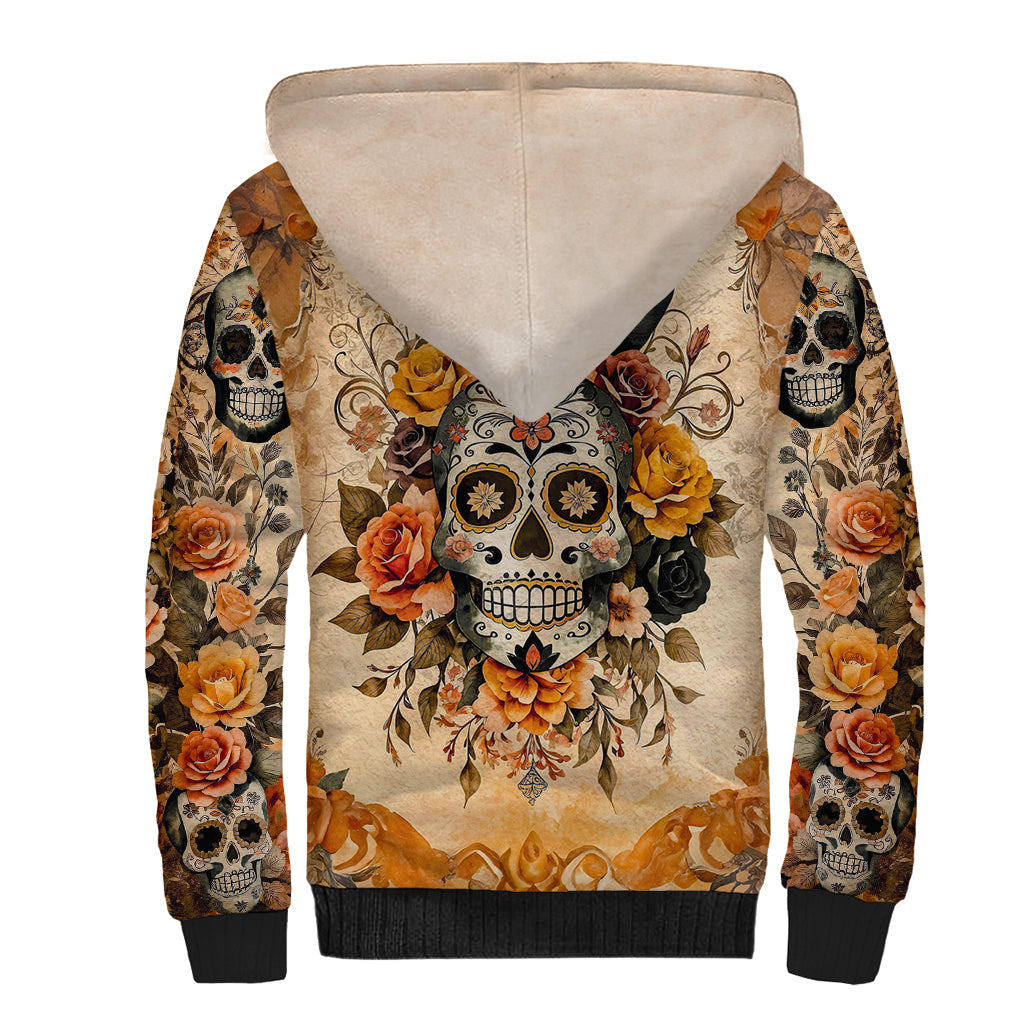 Sugar Skull Sherpa Hoodie Rose Sugar Skull Vintage - Wonder Print Shop