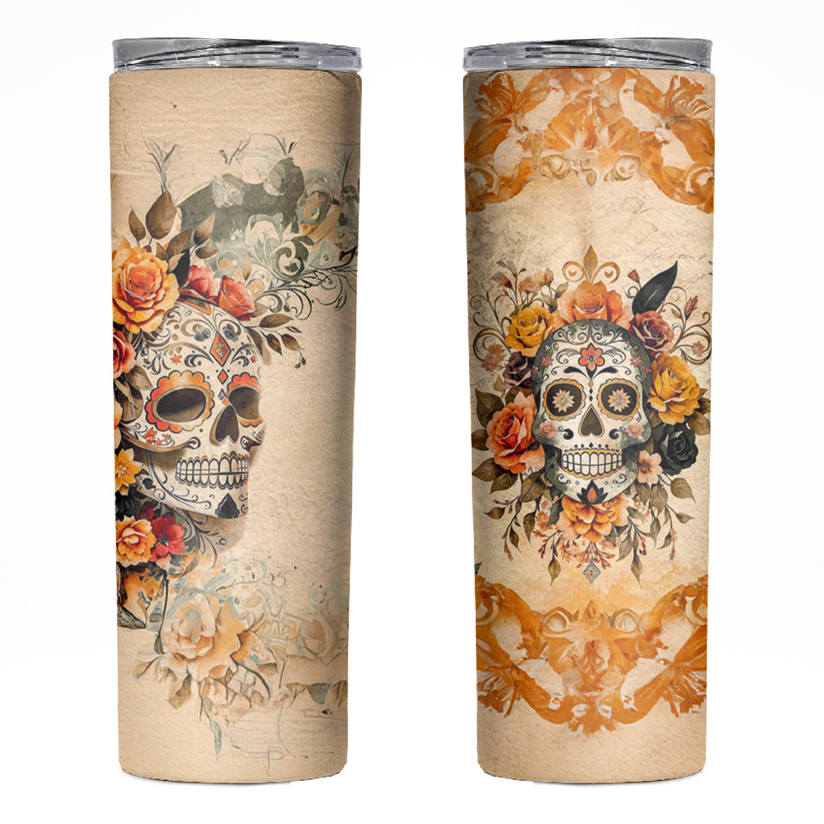 Sugar Skull Skinny Tumbler Rose Sugar Skull Vintage - Wonder Print Shop
