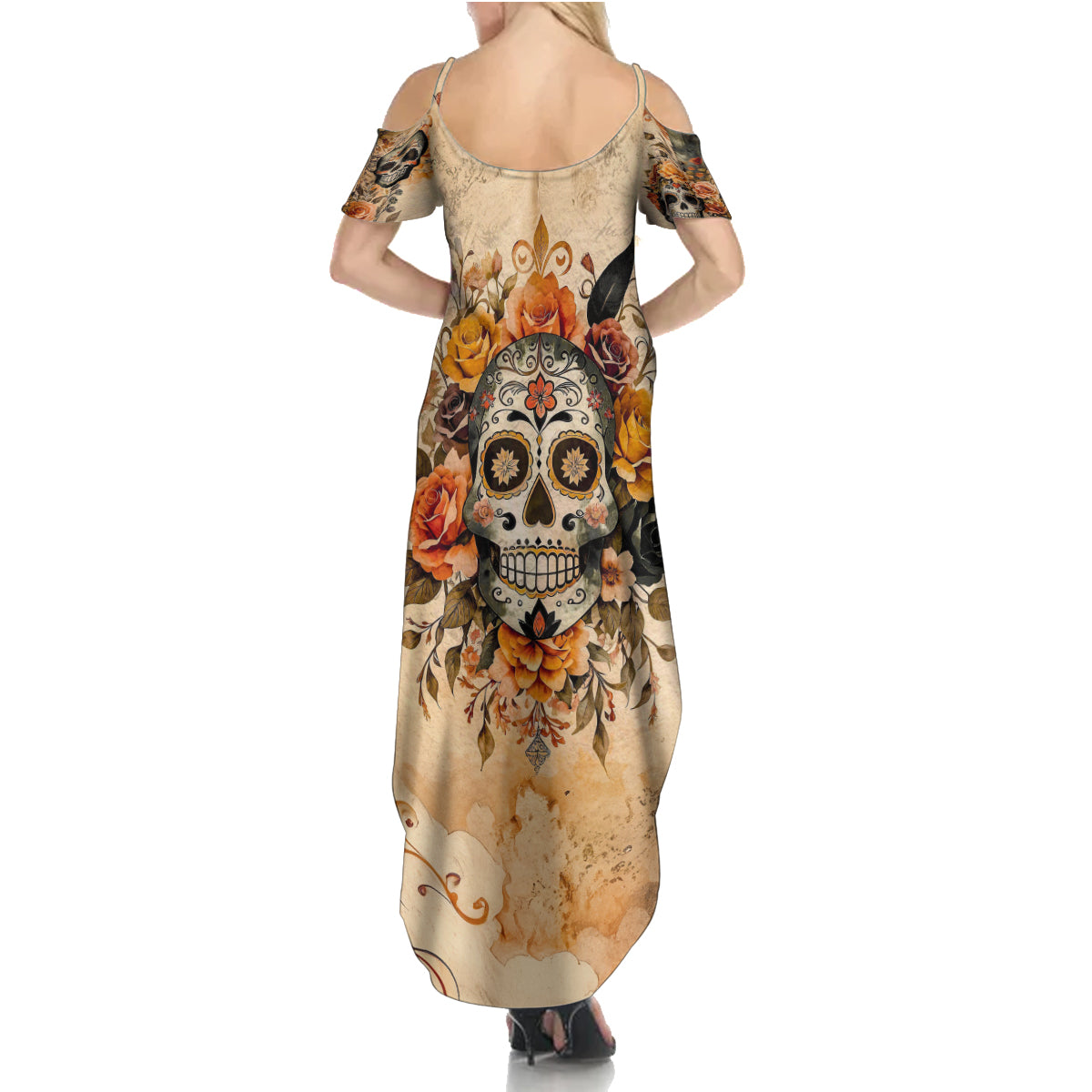 Sugar Skull Summer Maxi Dress Rose Sugar Skull Vintage - Wonder Print Shop
