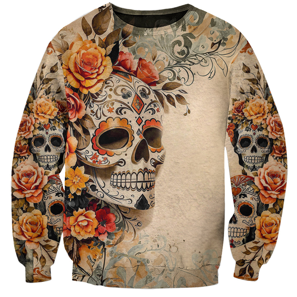 Sugar Skull Sweatshirt Rose Sugar Skull Vintage - Wonder Print Shop