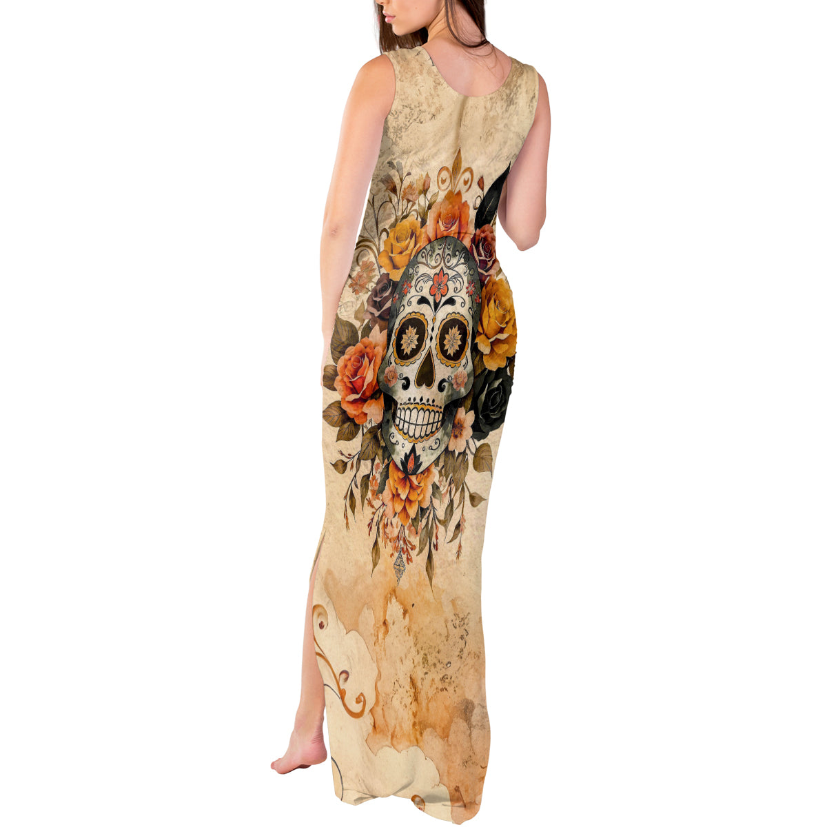 Sugar Skull Tank Maxi Dress Rose Sugar Skull Vintage - Wonder Print Shop