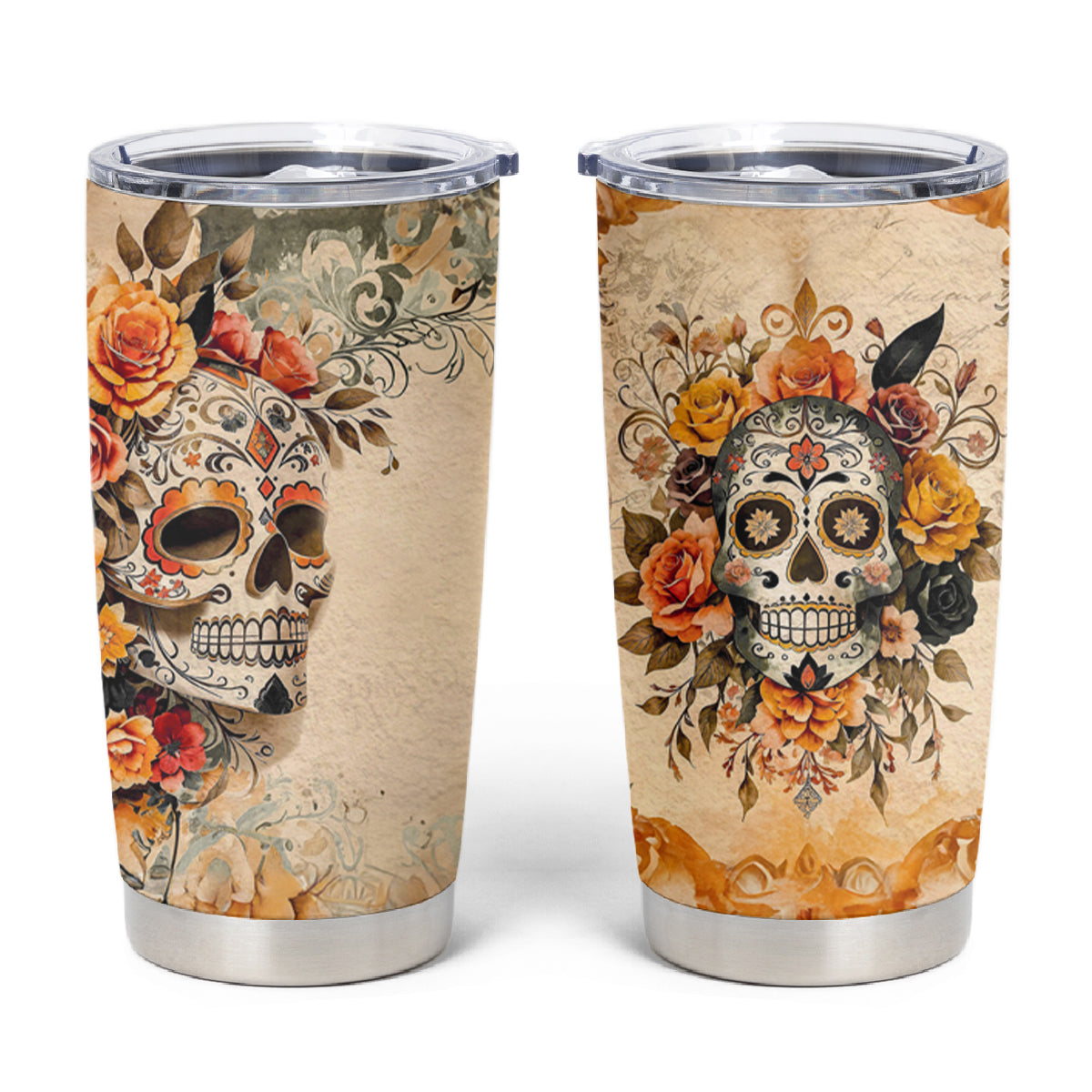 Sugar Skull Tumbler Cup Rose Sugar Skull Vintage - Wonder Print Shop