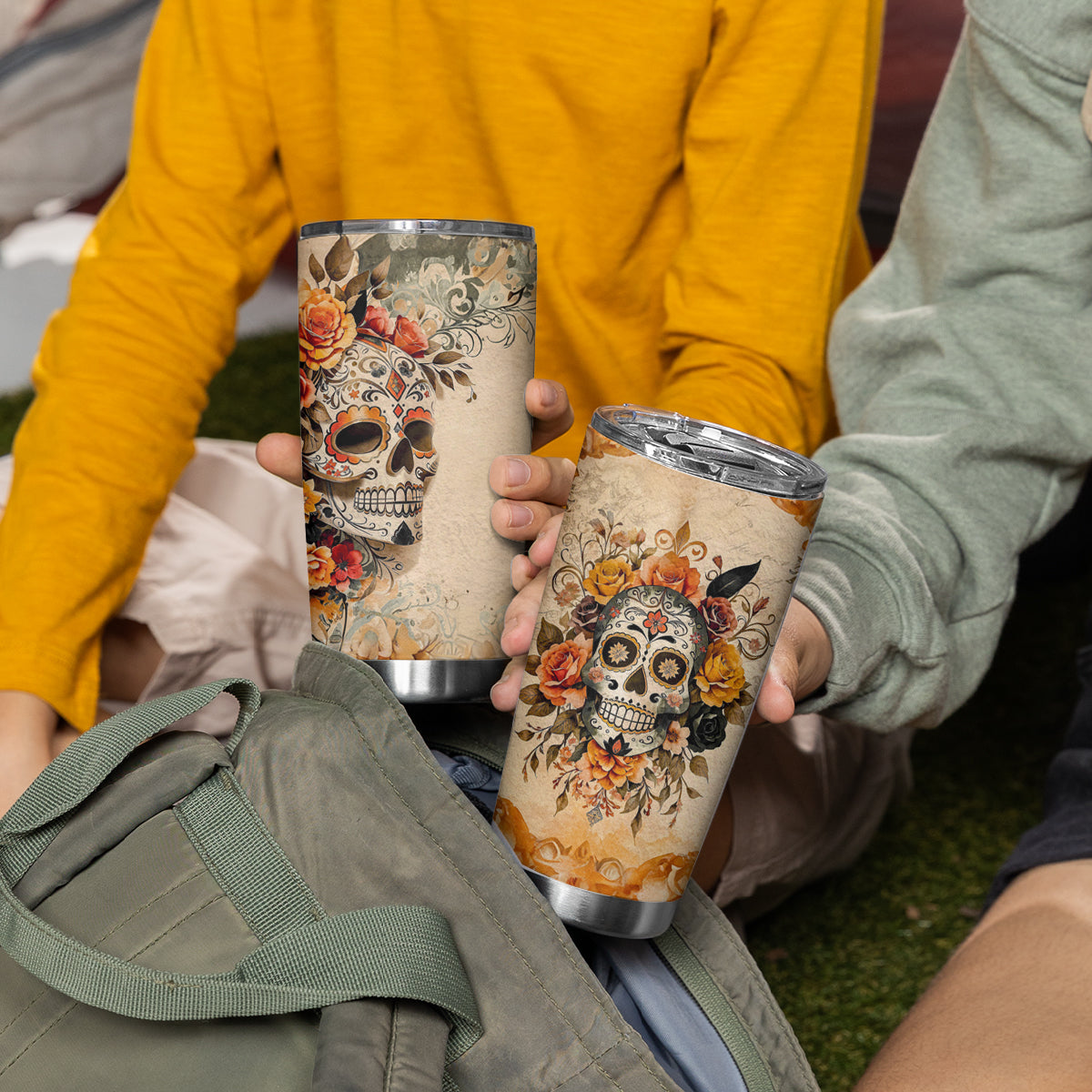 Sugar Skull Tumbler Cup Rose Sugar Skull Vintage - Wonder Print Shop