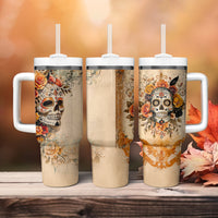Sugar Skull Tumbler With Handle Rose Sugar Skull Vintage - Wonder Print Shop