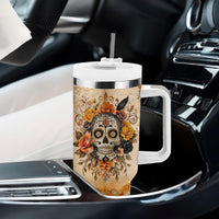 Sugar Skull Tumbler With Handle Rose Sugar Skull Vintage - Wonder Print Shop