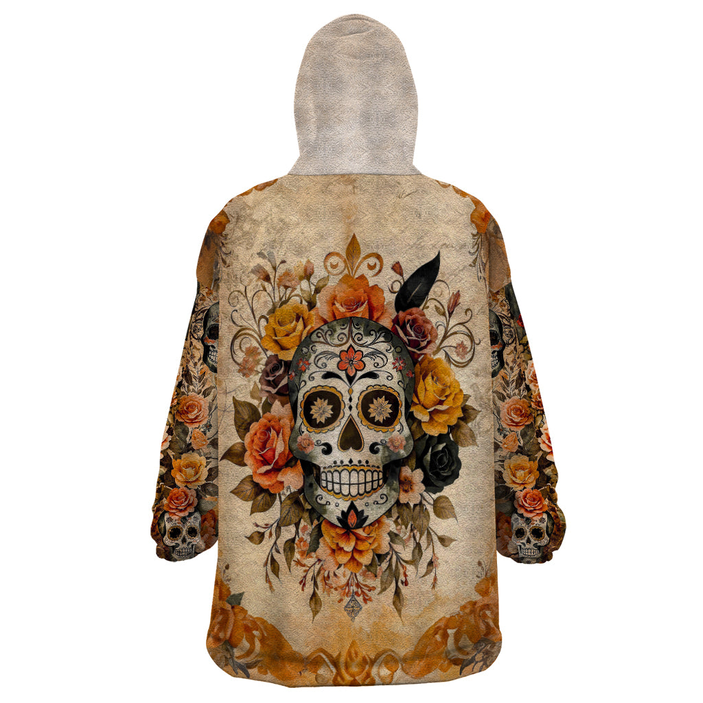 Sugar Skull Wearable Blanket Hoodie Rose Sugar Skull Vintage - Wonder Print Shop