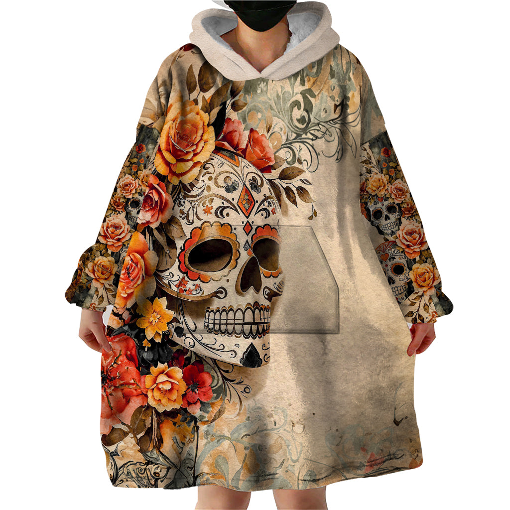 Sugar Skull Wearable Blanket Hoodie Rose Sugar Skull Vintage - Wonder Print Shop