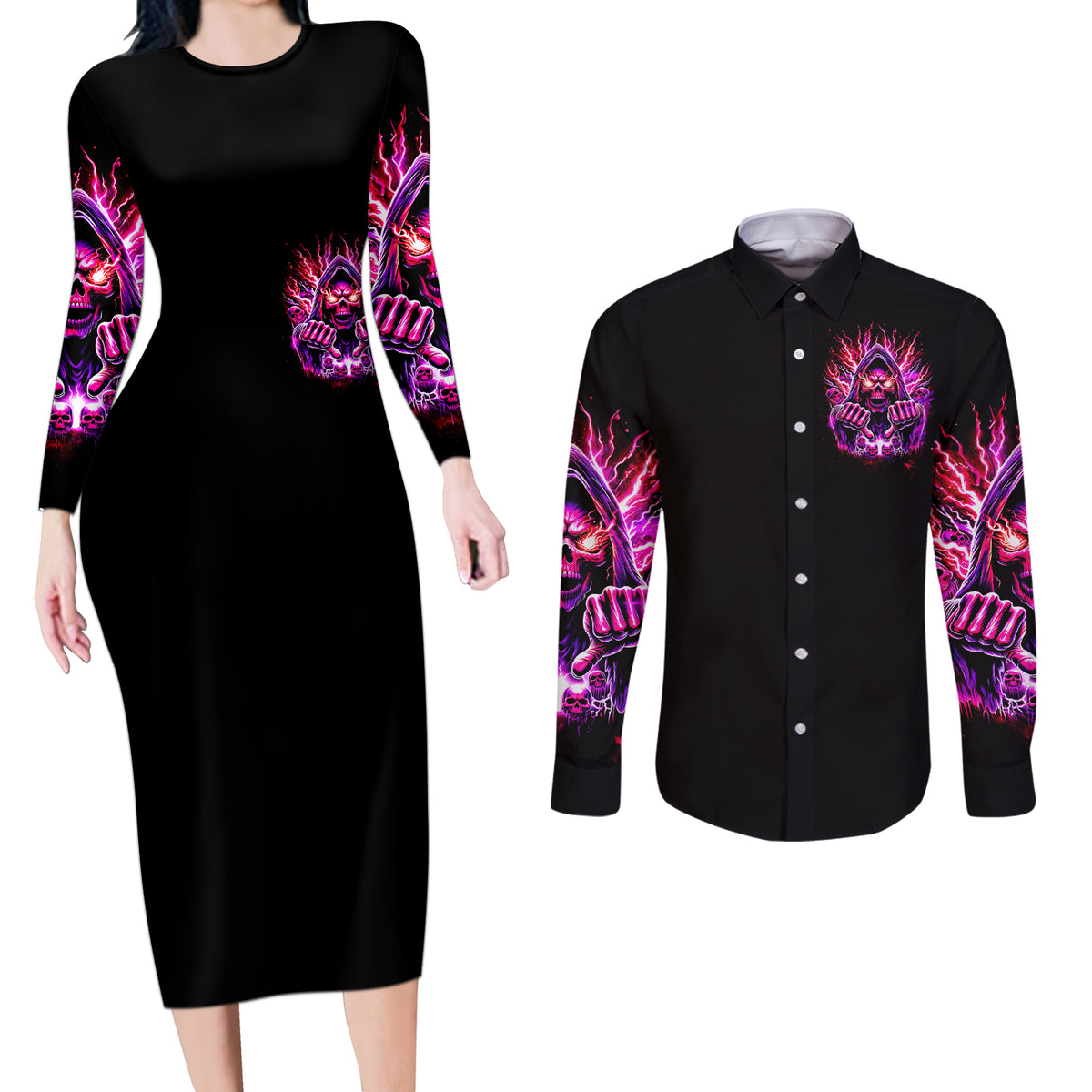 Thunder Skull Couples Matching Long Sleeve Bodycon Dress and Long Sleeve Button Shirt I May Be Not Perfect But At Least I'm Not You - Wonder Print Shop