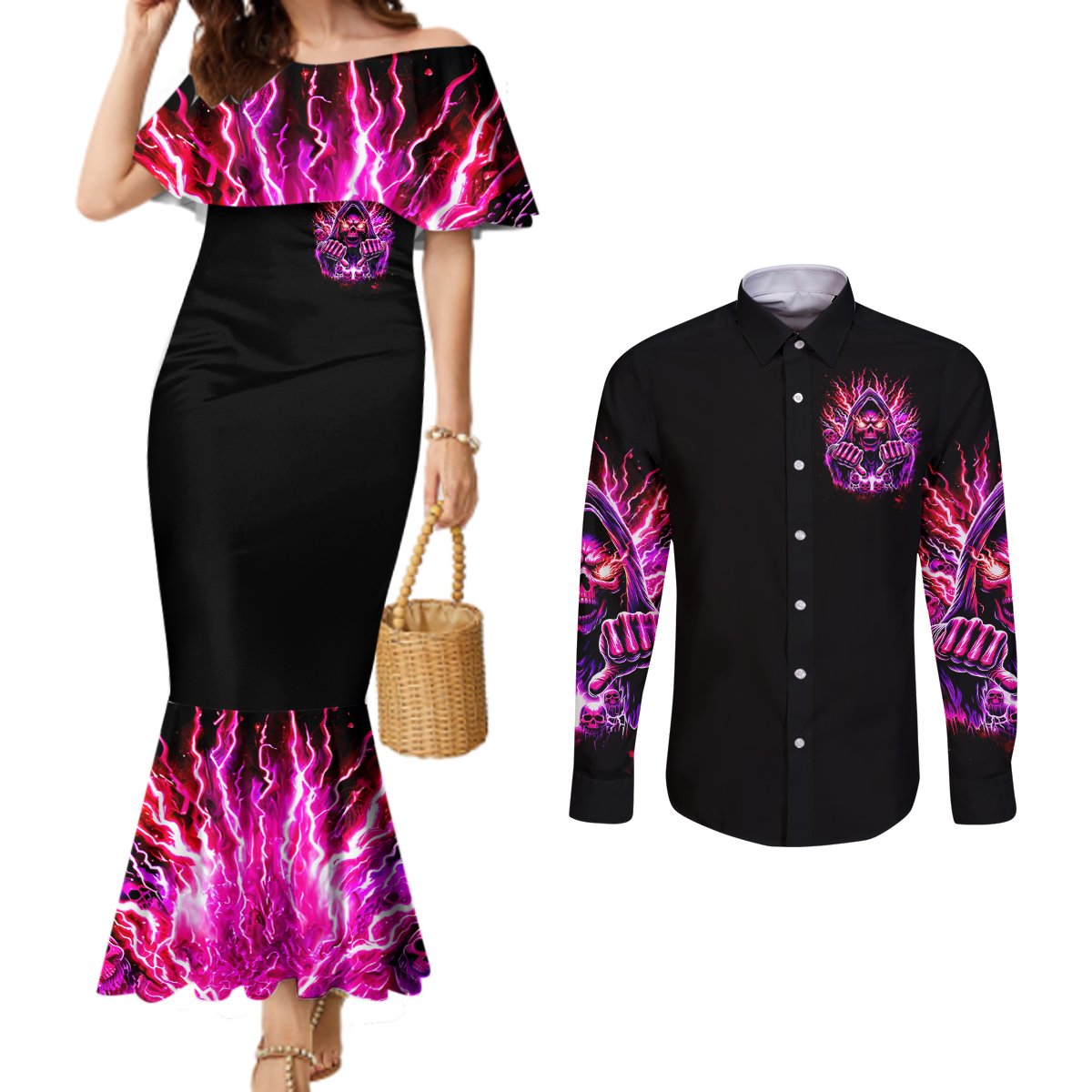 thunder-skull-couples-matching-mermaid-dress-and-long-sleeve-button-shirt-i-may-be-not-perfect-but-at-least-im-not-you