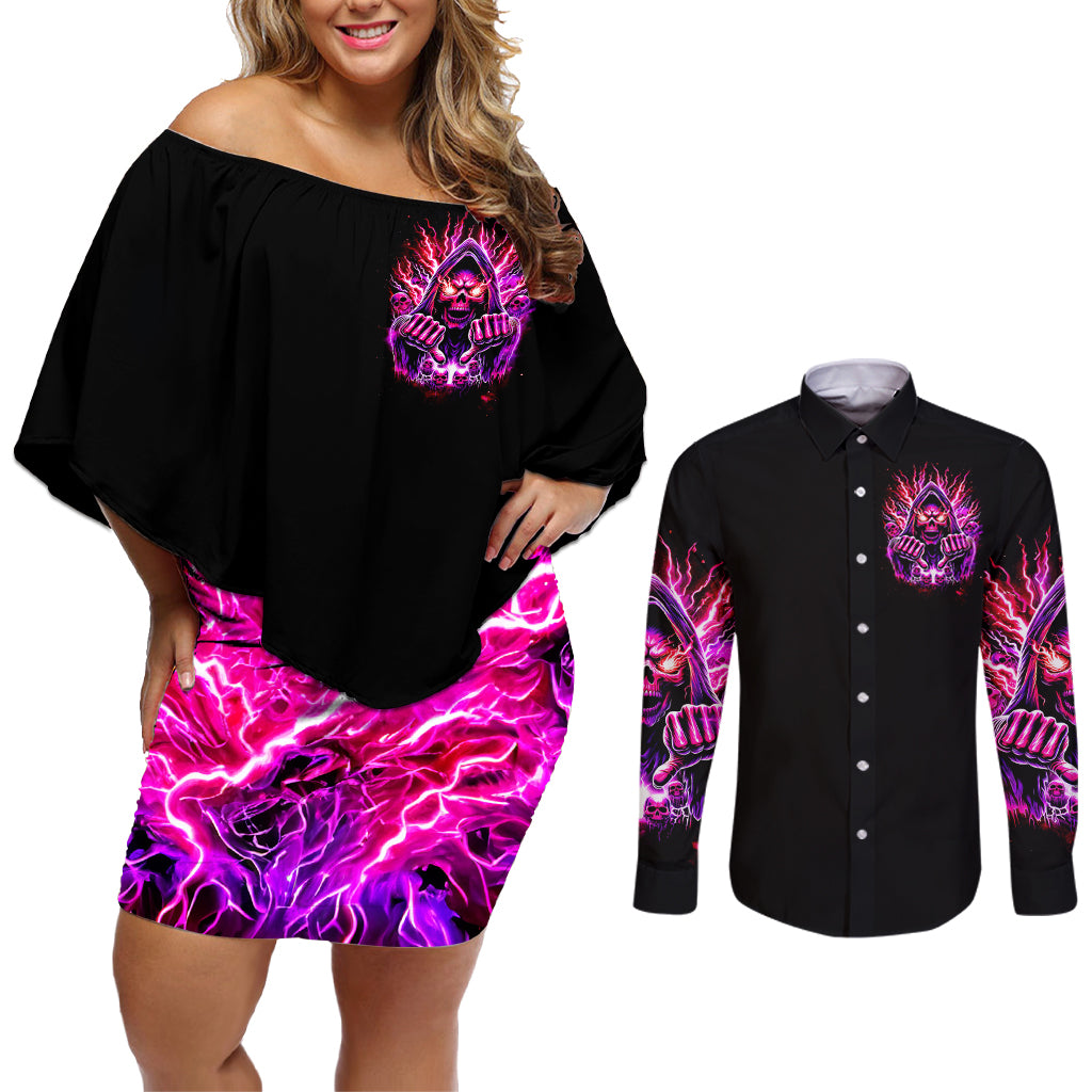 Thunder Skull Couples Matching Off Shoulder Short Dress and Long Sleeve Button Shirt I May Be Not Perfect But At Least I'm Not You - Wonder Print Shop