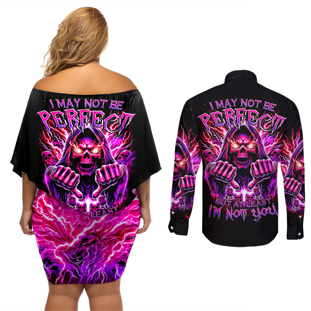 Thunder Skull Couples Matching Off Shoulder Short Dress and Long Sleeve Button Shirt I May Be Not Perfect But At Least I'm Not You - Wonder Print Shop