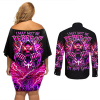 Thunder Skull Couples Matching Off Shoulder Short Dress and Long Sleeve Button Shirt I May Be Not Perfect But At Least I'm Not You - Wonder Print Shop