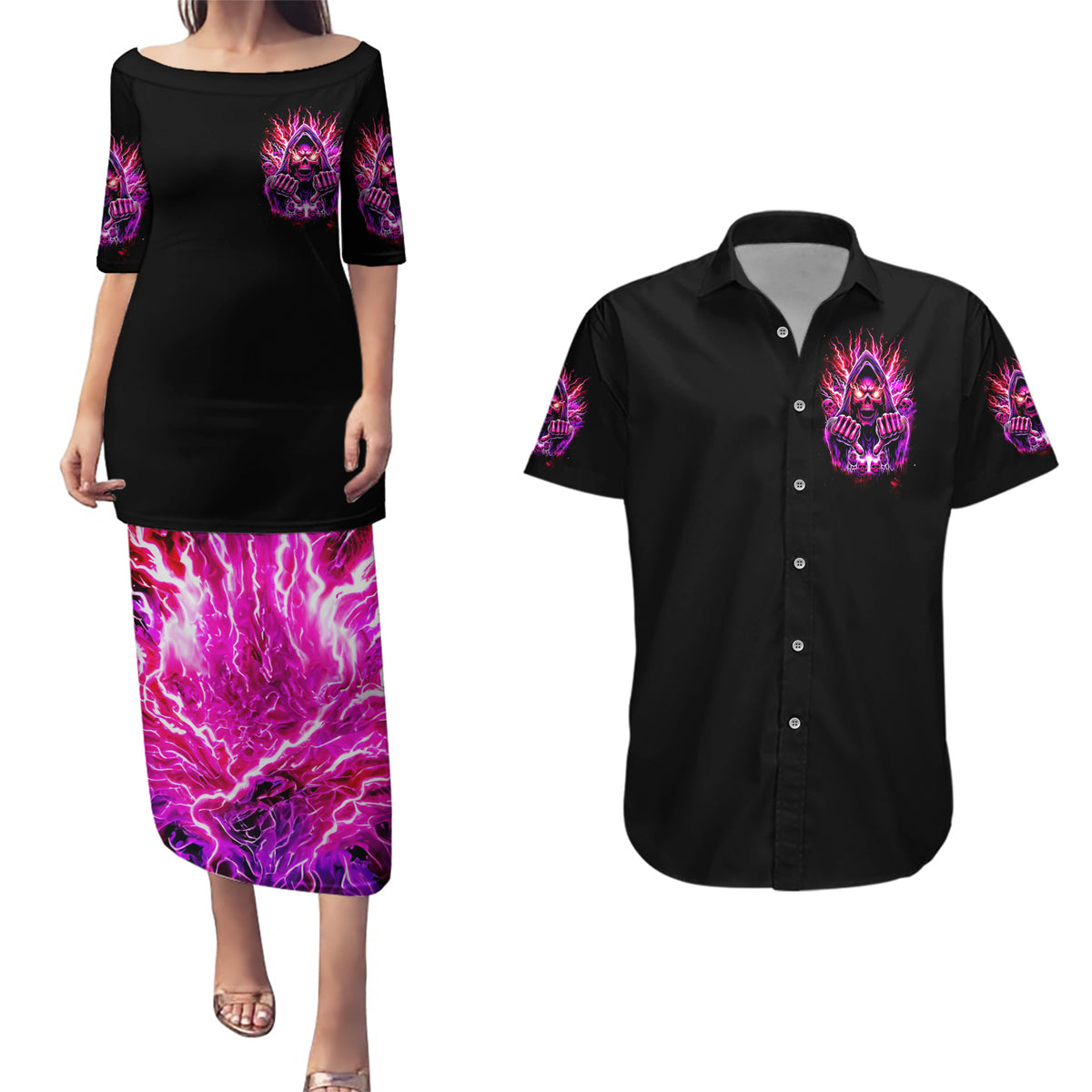 Thunder Skull Couples Matching Puletasi Dress and Hawaiian Shirt I May Be Not Perfect But At Least I'm Not You - Wonder Print Shop