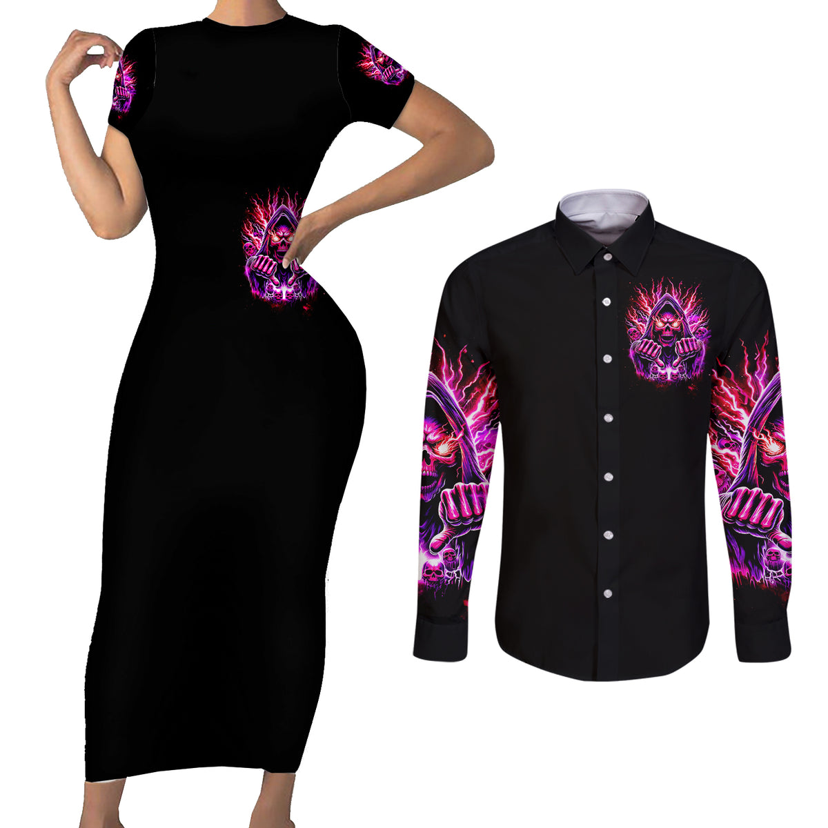 Thunder Skull Couples Matching Short Sleeve Bodycon Dress and Long Sleeve Button Shirt I May Be Not Perfect But At Least I'm Not You - Wonder Print Shop