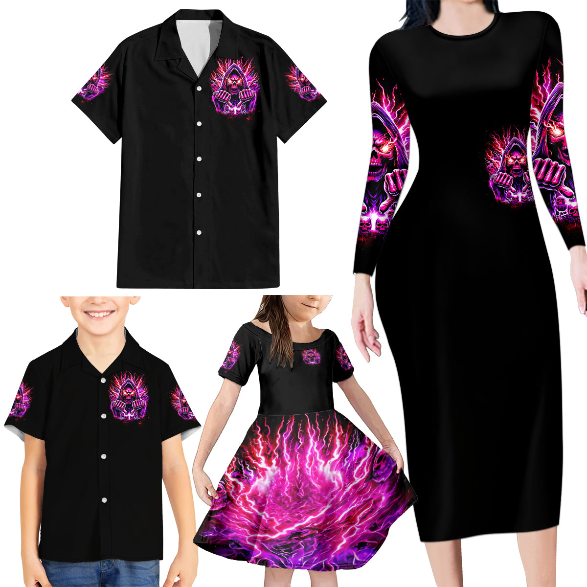 Thunder Skull Family Matching Long Sleeve Bodycon Dress and Hawaiian Shirt I May Be Not Perfect But At Least I'm Not You - Wonder Print Shop