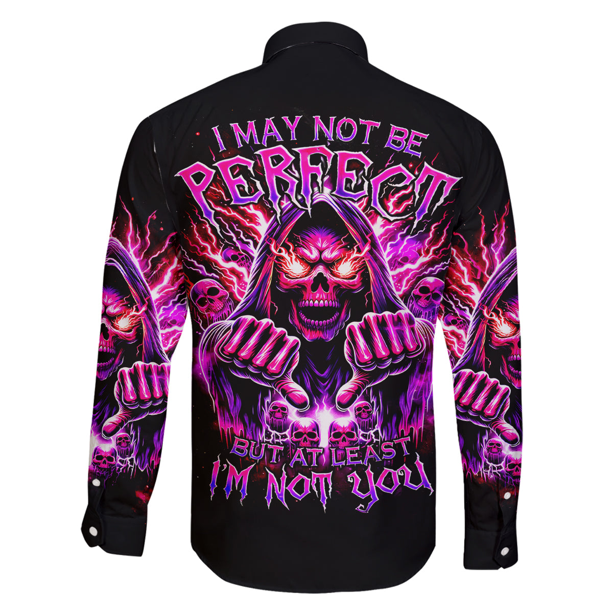 Thunder Skull Family Matching Long Sleeve Bodycon Dress and Hawaiian Shirt I May Be Not Perfect But At Least I'm Not You - Wonder Print Shop