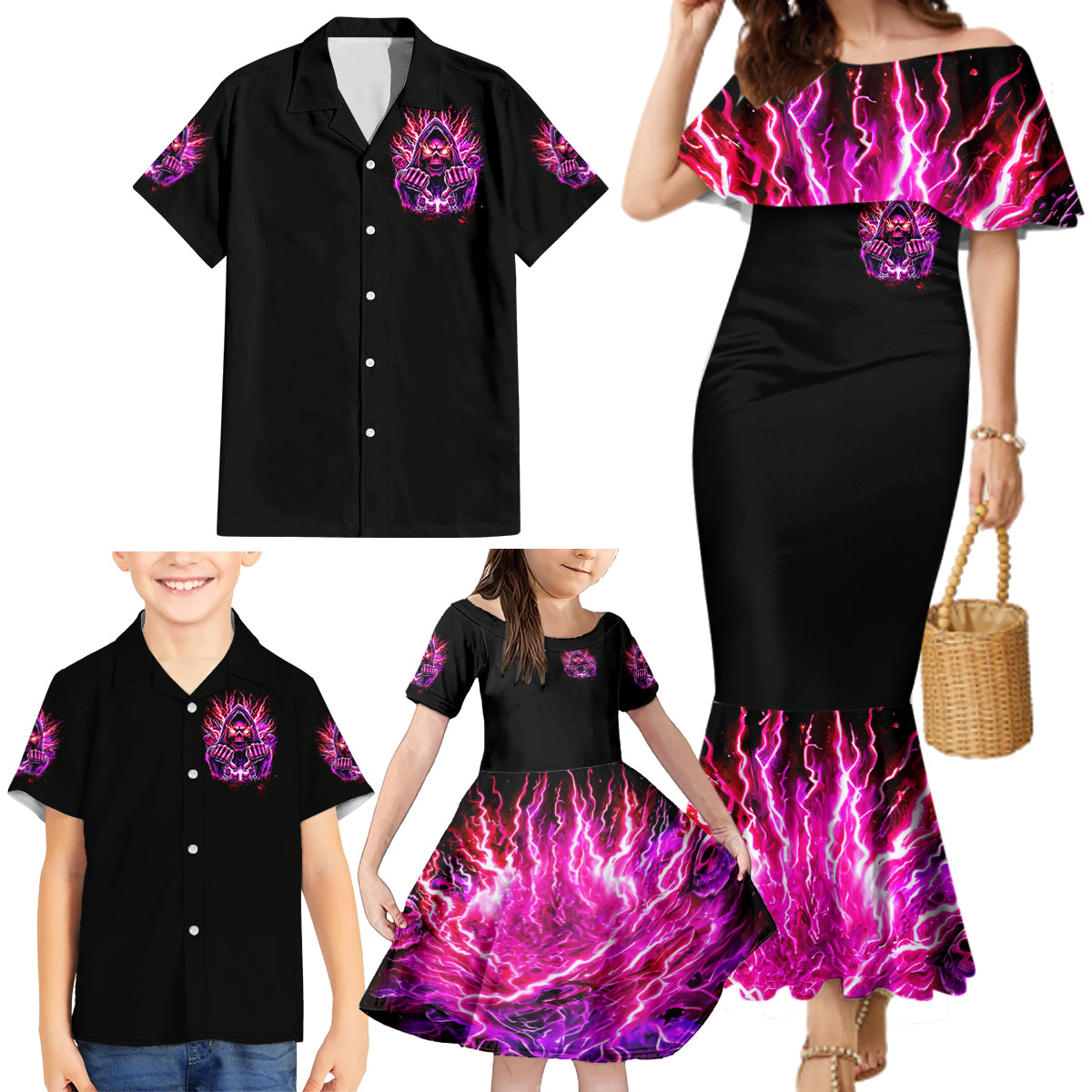 Thunder Skull Family Matching Mermaid Dress and Hawaiian Shirt I May Be Not Perfect But At Least I'm Not You - Wonder Print Shop