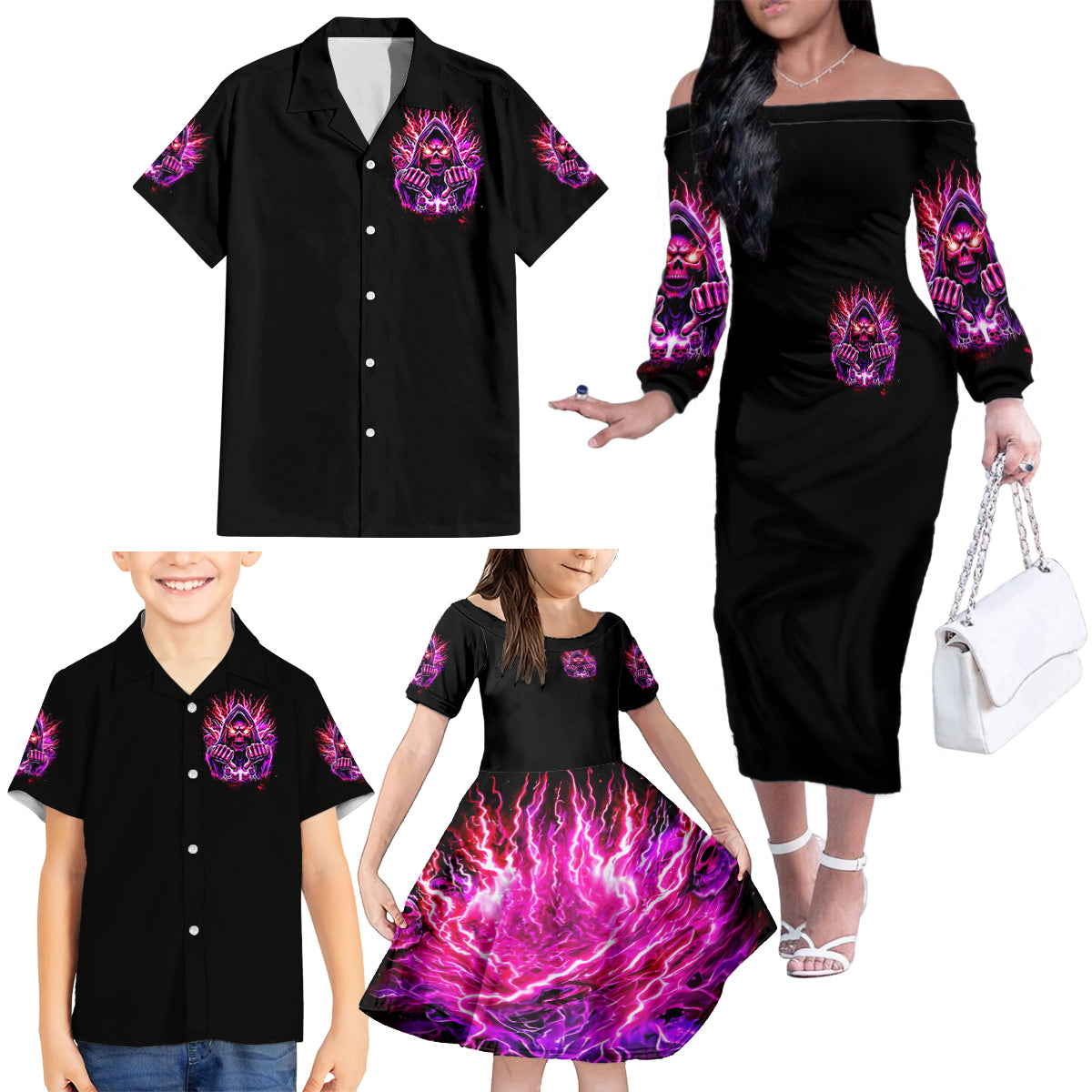 Thunder Skull Family Matching Off Shoulder Long Sleeve Dress and Hawaiian Shirt I May Be Not Perfect But At Least I'm Not You - Wonder Print Shop
