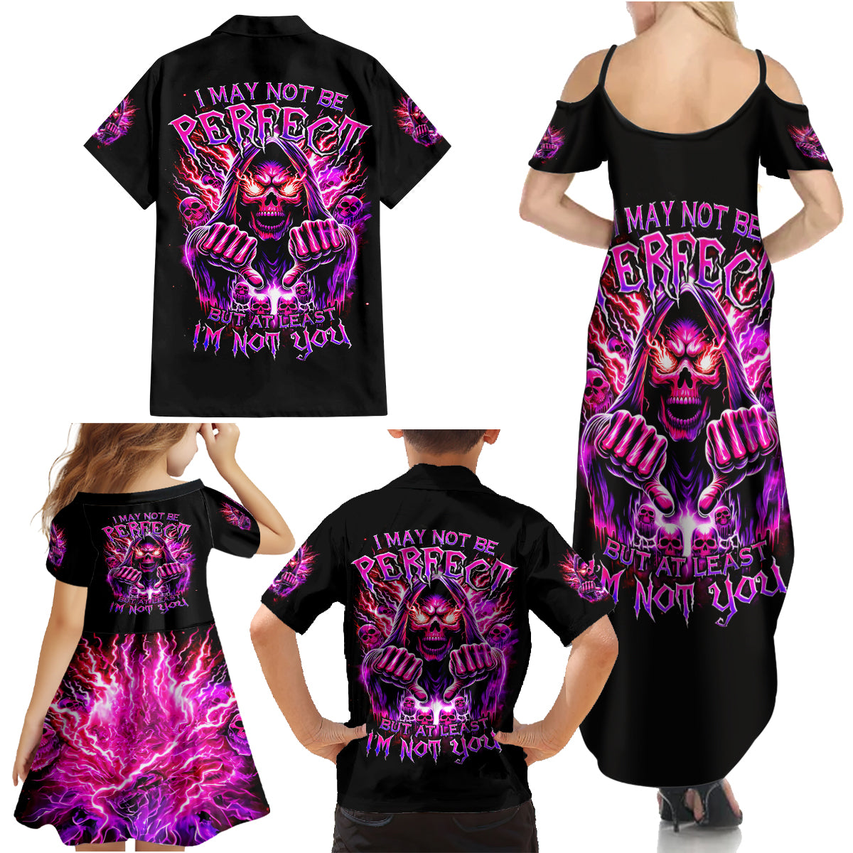 Thunder Skull Family Matching Summer Maxi Dress and Hawaiian Shirt I May Be Not Perfect But At Least I'm Not You - Wonder Print Shop