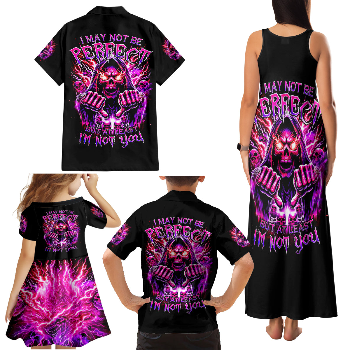 Thunder Skull Family Matching Tank Maxi Dress and Hawaiian Shirt I May Be Not Perfect But At Least I'm Not You - Wonder Print Shop