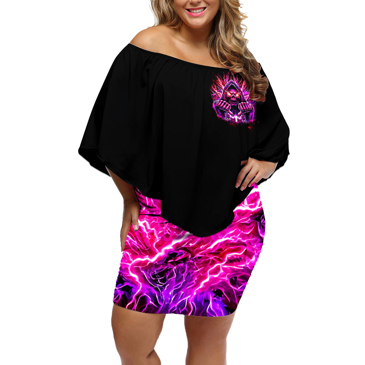 Thunder Skull Off Shoulder Short Dress I May Be Not Perfect But At Least I'm Not You - Wonder Print Shop